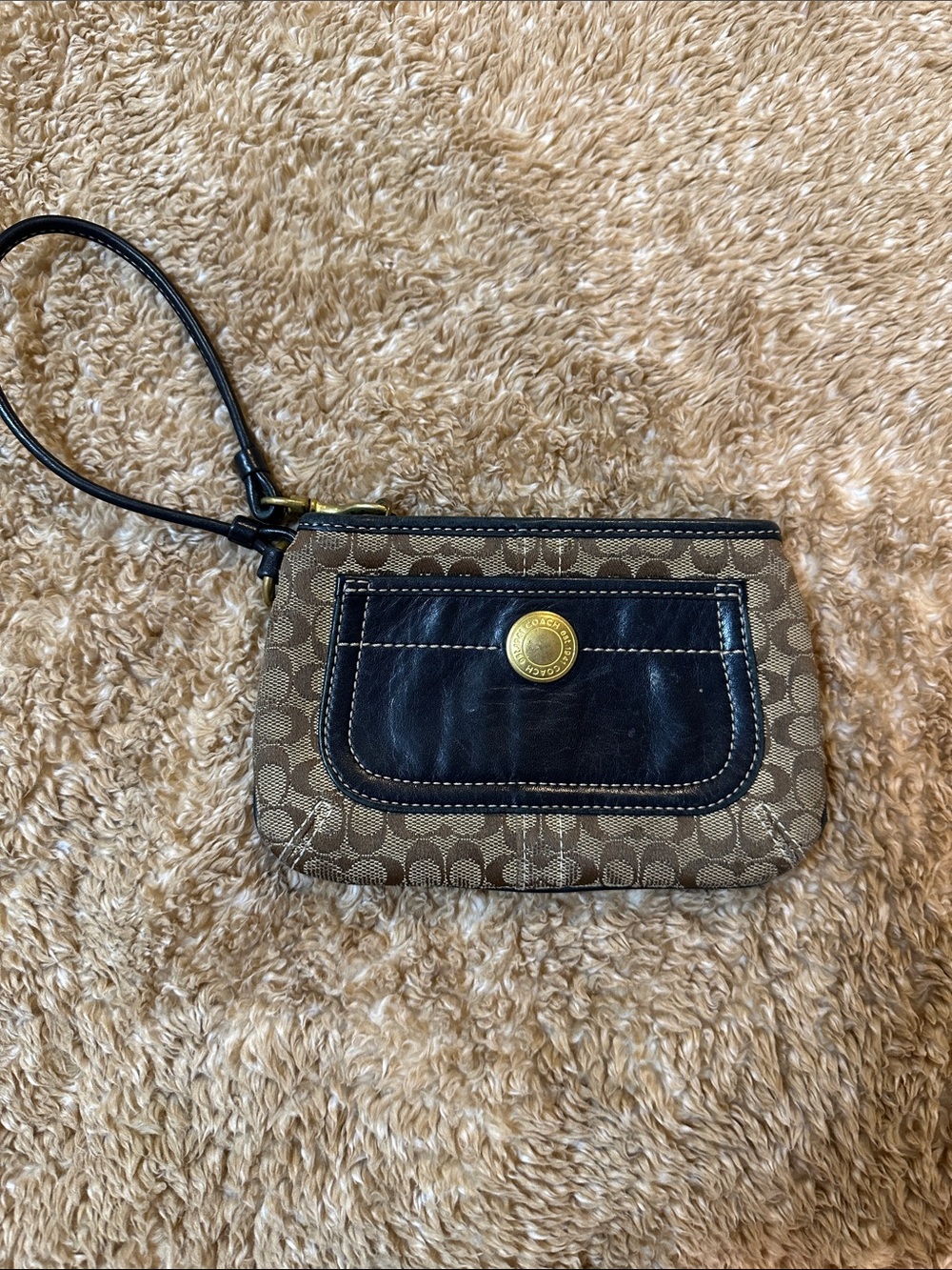 Coach Wristlet Pouch in Brown and Black